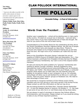 The Pollag CLAN POLLOCK INTERNATIONAL August 2009
