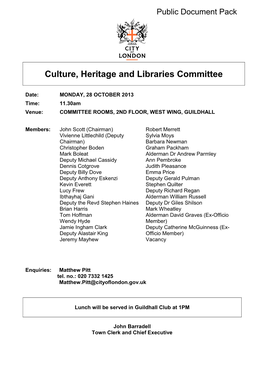 (Public Pack)Agenda Document for Culture, Heritage and Libraries