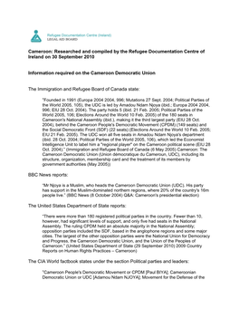 Cameroon: Researched and Compiled by the Refugee Documentation Centre of Ireland on 30 September 2010
