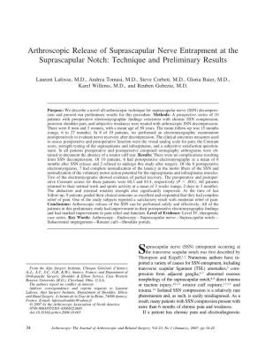 Arthroscopic Release of Suprascapular Nerve Entrapment at the Suprascapular Notch: Technique and Preliminary Results