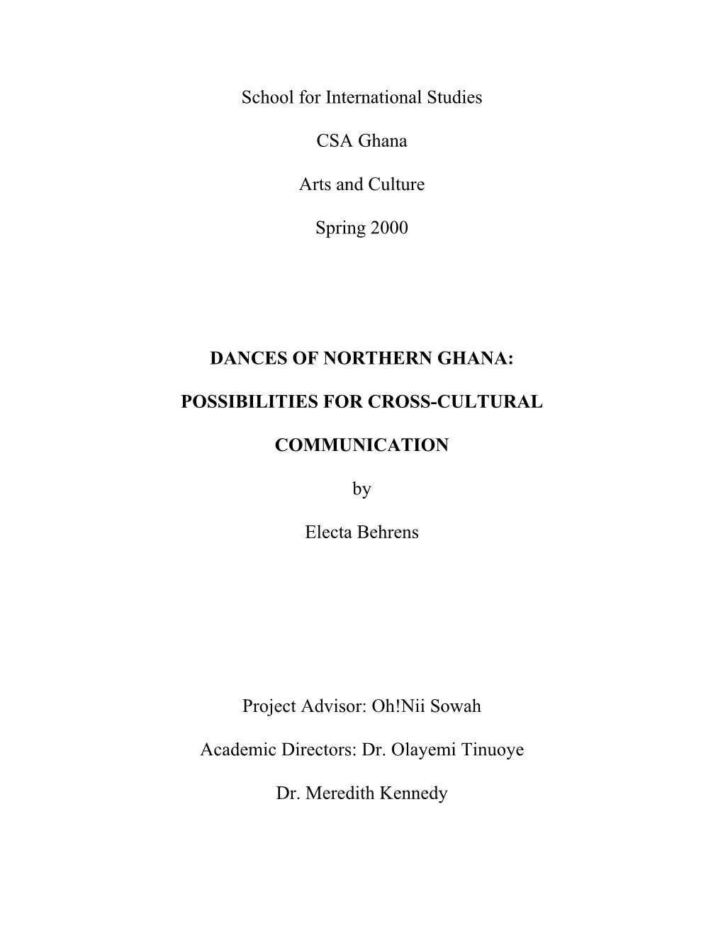 Dances of Northern Ghana: Possibilities for Cross-Cultural Communication