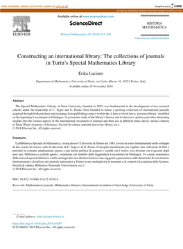 The Collections of Journals in Turin's Special Mathematics Library