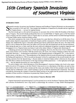 16Th Century Spanish Invasions of Southwest Virginia
