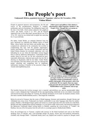 The People's Poet Vaidyanath Mishra, Popularly Known As 'Nagarjun', Died on 5Th November, 1998