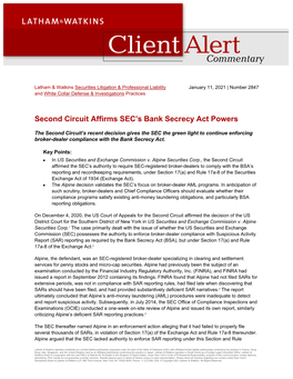 Second Circuit Affirms SEC's Bank Secrecy Act Powers
