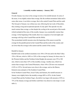 January 2021 General Overall, January Was Close to the Average in Terms of Its Rainfall Amount
