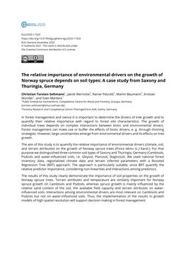 The Relative Importance of Environmental Drivers on the Growth of Norway Spruce Depends on Soil Types: a Case Study from Saxony and Thuringia, Germany