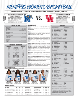 Memphis Women's Basketball Game Notes / Game 27 / Feb