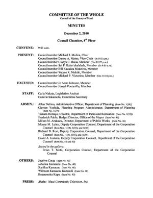 COMMITTEE of the WHOLE MINUTES C��N��L �F Th� C��Nt� �F M�