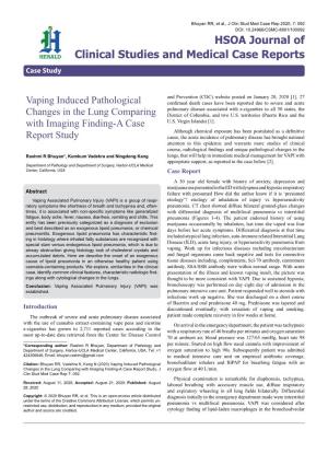 Vaping Induced Pathological Changes in the Lung Comparing with Imaging Finding-A Case Report Study