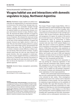 Vicugna Habitat Use and Interactions with Domestic Ungulates in Jujuy, Northwest Argentina