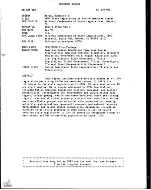 1994 State Legislation on Native American Issues. INSTITUTION National Conference of State Legislatures, Denver, CO
