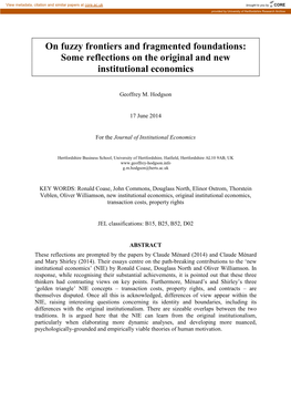 Some Reflections on the Original and New Institutional Economics