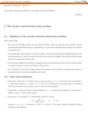 3. the Circular Restricted Three-Body Problem 3.1 Definition of the Circular Restricted Three-Body Problem 3.2 Units and Coordin