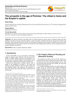 The Acropolis in the Age of Pericles: the Citizen's Home and the Empire's