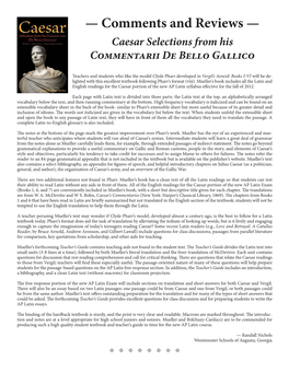 — Comments and Reviews — Caesar Selections from His Commentarii De Bello Gallico