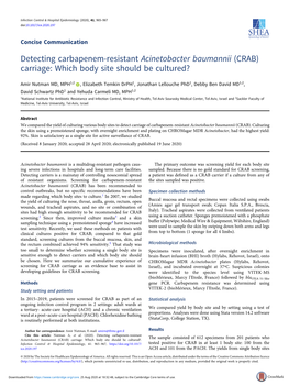 Detecting Carbapenem-Resistant Acinetobacter Baumannii (CRAB) Carriage: Which Body Site Should Be Cultured?