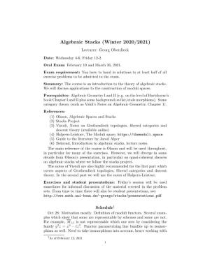 Algebraic Stacks (Winter 2020/2021) Lecturer: Georg Oberdieck