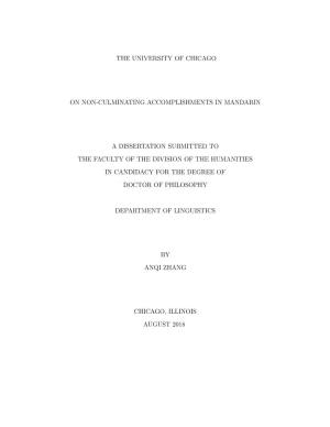 The University of Chicago on Non-Culminating Accomplishments in Mandarin a Dissertation Submitted to the Faculty of the Division
