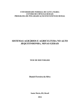 Sistemas Agrários E Agricultura No Alto Jequitinhonha, Minas Gerais
