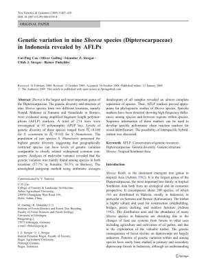 Genetic Variation in Nine Shorea Species (Dipterocarpaceae) in Indonesia Revealed by Aflps