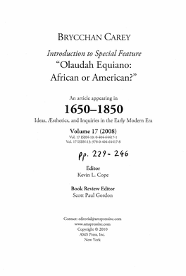 Olaudah Equiano: African Or American?"