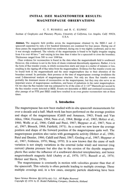 Initial Isee Magnetometer Results: Magnetopause Observations