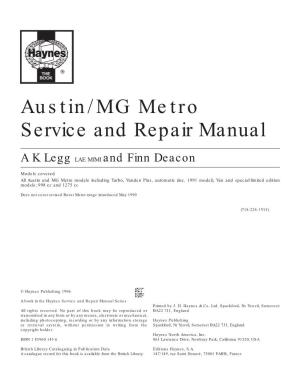 Austin/MG Metro Service and Repair Manual