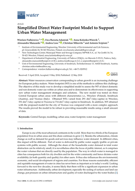 Simplified Direct Water Footprint Model to Support Urban Water Management