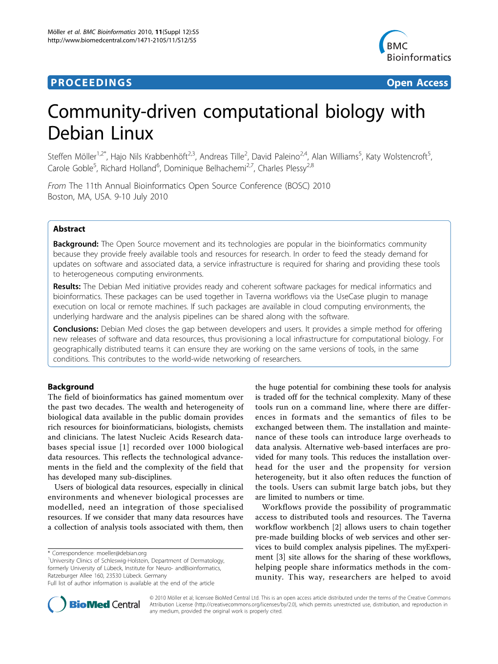 Community-Driven Computational Biology with Debian Linux