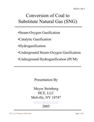 Conversion of Coal to Substitute Natural Gas (SNG)