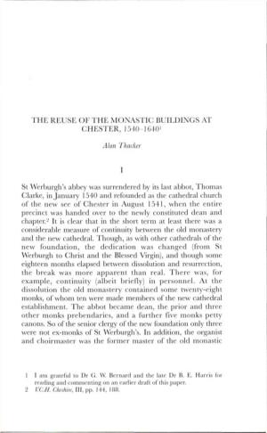 The Reuse of the Monastic Buildings at Chester, 1540-1640