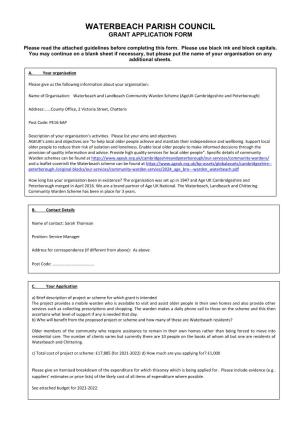 Waterbeach Parish Council Grant Application Form