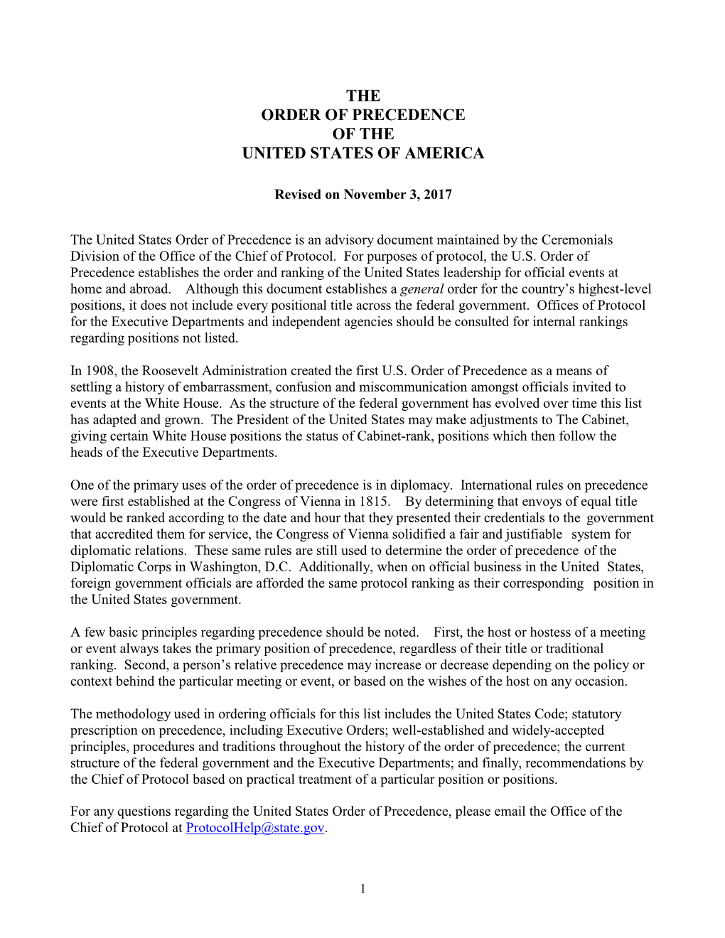 Order of Precedence of the United States of America