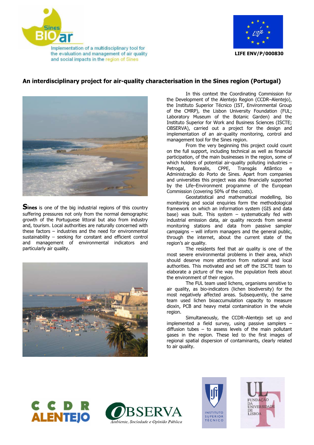 An Interdisciplinary Project for Air-Quality Characterisation in the Sines Region (Portugal)
