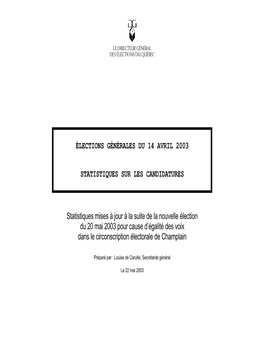 Élections Générales Du 14 Avril 2003 Statistiques Sur Les Candidatures