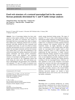 Food Web Structure of a Restored Macroalgal Bed in the Eastern Korean Peninsula Determined by C and N Stable Isotope Analyses