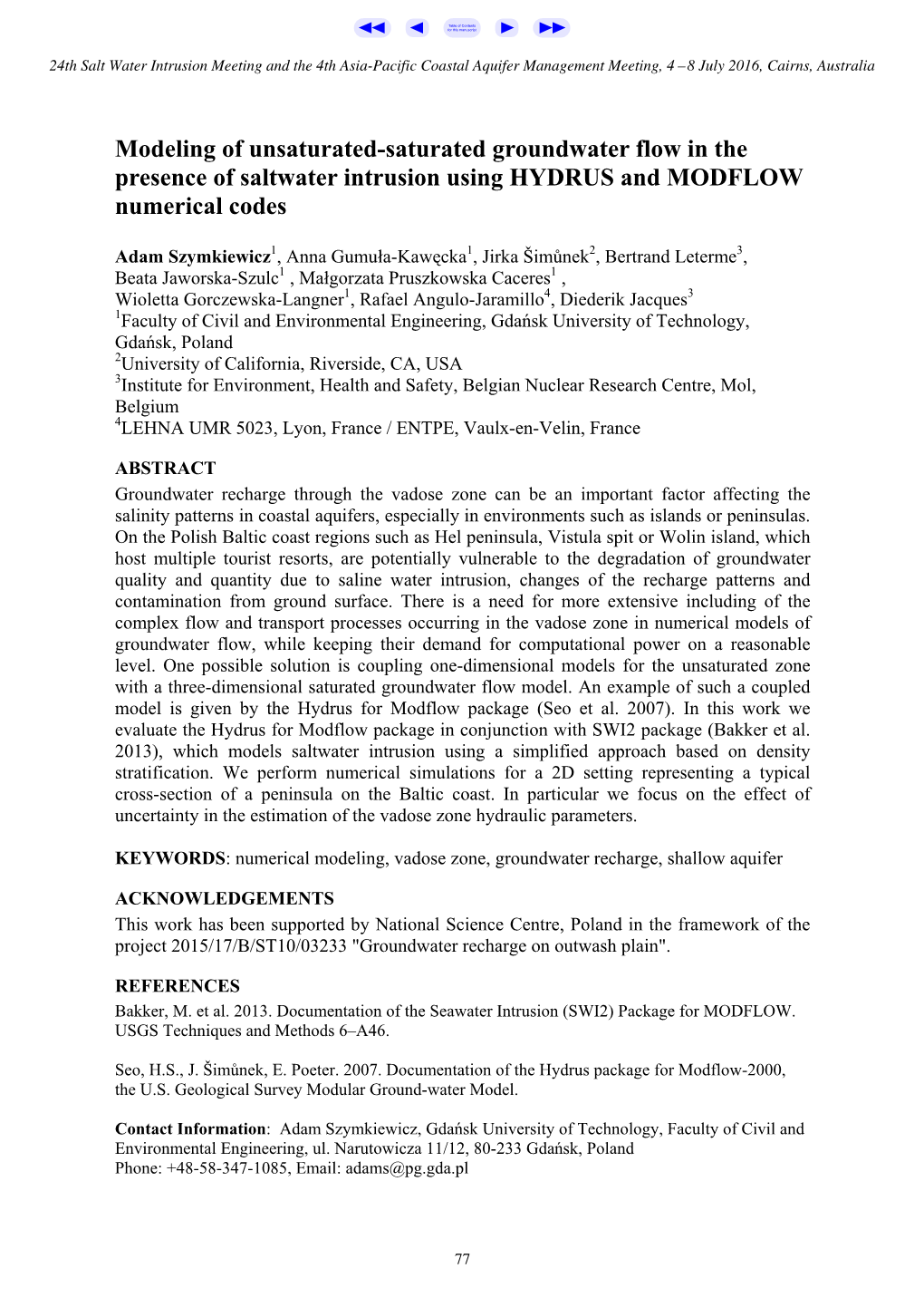 Modeling of Unsaturated-Saturated Groundwater Flow in the Presence of Saltwater Intrusion Using HYDRUS and MODFLOW Numerical Codes