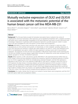 Mutually Exclusive Expression of DLX2 and DLX5/6 Is Associated