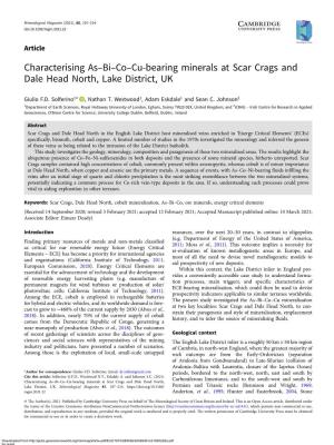 Characterising As–Bi–Co–Cu-Bearing Minerals at Scar Crags and Dale Head North, Lake District, UK