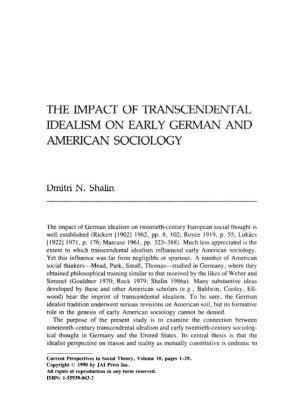 The Impact of Transcendental Idealism on Early German and American Sociology