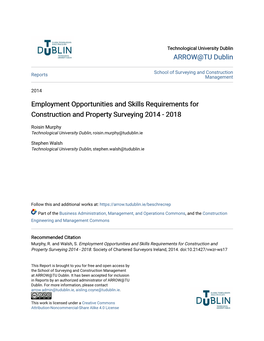 Employment Opportunities and Skills Requirements for Construction and Property Surveying 2014 - 2018