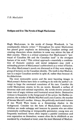 The Novels of Hugh Maclennan