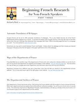 Beginning French Research for Non-French Speakers PART T HREE
