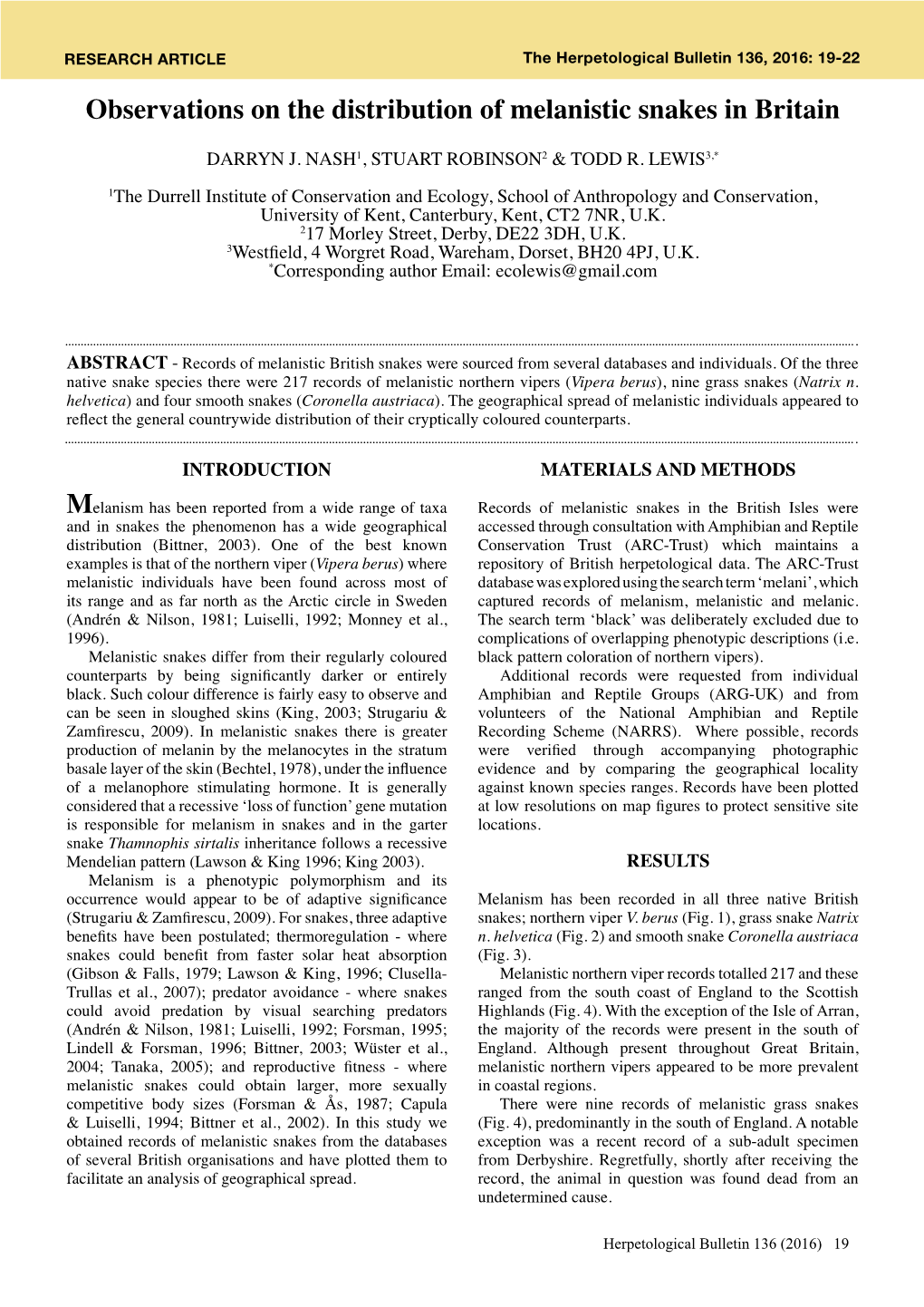 Observations on the Distribution of Melanistic Snakes in Britain