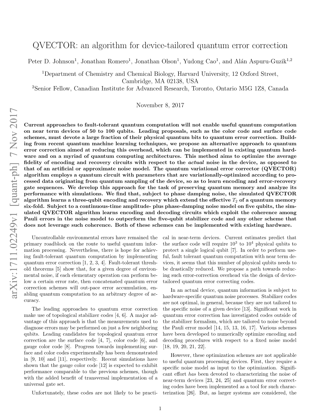 QVECTOR: an Algorithm for Device-Tailored Quantum Error Correction