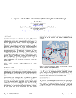 An Analysis of Sea Ice Condition to Determine Ship Transits Through the Northwest Passage