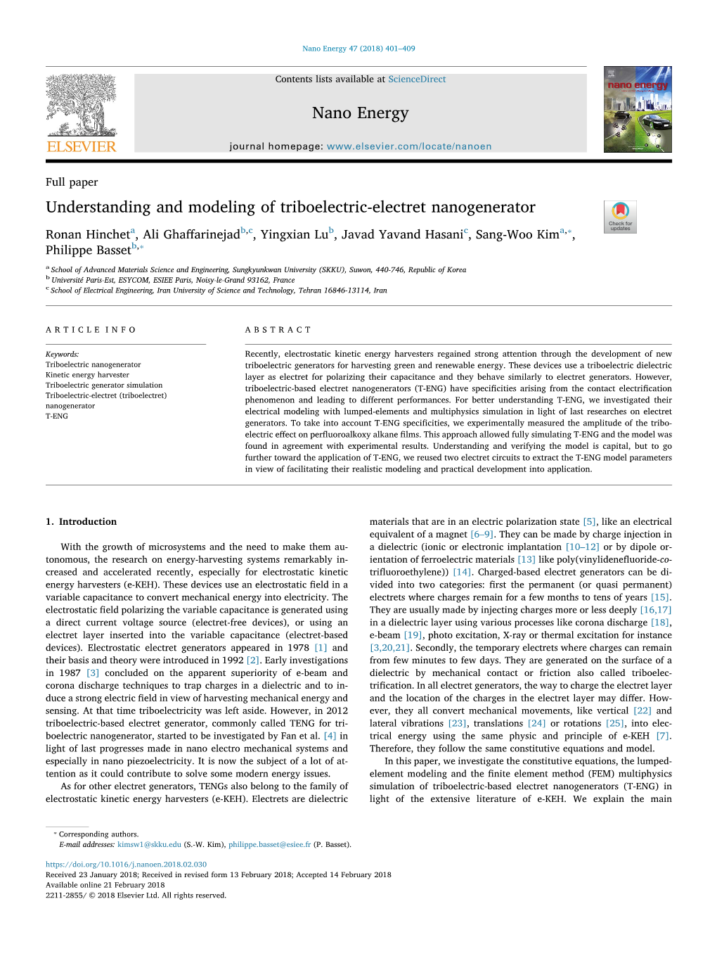 Understanding and Modeling of Triboelectric-Electret Nanogenerator