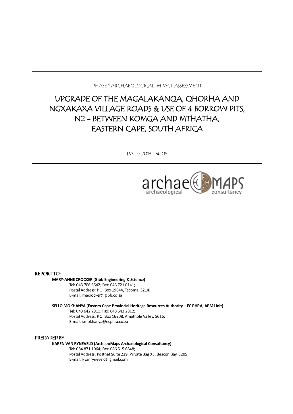 Upgrade of the Magalabanqa, Qhorha and Ng7aba7a