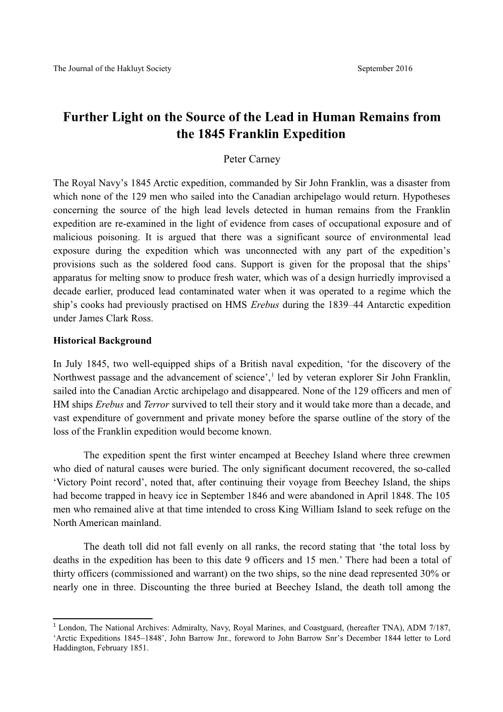 Further Light on the Source of the Lead in Human Remains from the 1845 Franklin Expedition